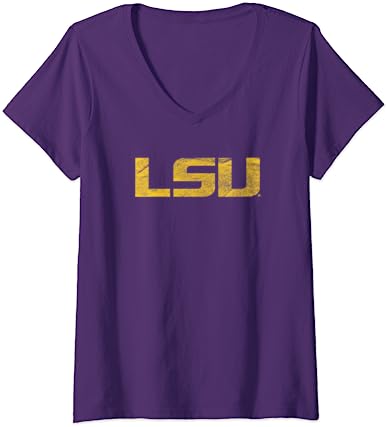 Womens LSU Tigers Distressed Primary V-Neck T-Shirt Womens LSU Tigers Distressed Primary V-Neck T-Shirt -Vest Shirt Sales