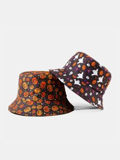 Halloween Unisex Cotton Overlay Cartoon Pumpkin Ghost Pattern Print Funny Sunshade Bucket Hat -Vest Shirt Sales 2af01ce9 1a9e 46cc 85f7 eb82a160eba4