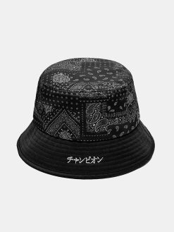 Unisex Polyester Cotton Japanese Letter Perris Pattern Print Patchwork Fashion Sunshade Bucket Hat -Vest Shirt Sales 4a31c29b d1d1 4591 94e5 756482948a93