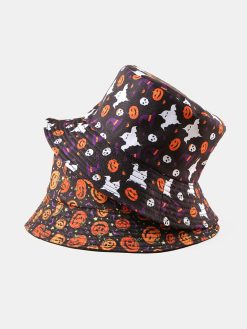 Halloween Unisex Cotton Overlay Cartoon Pumpkin Ghost Pattern Print Funny Sunshade Bucket Hat -Vest Shirt Sales a78b2b40 af71 4b85 b246 91914cd0a2d4